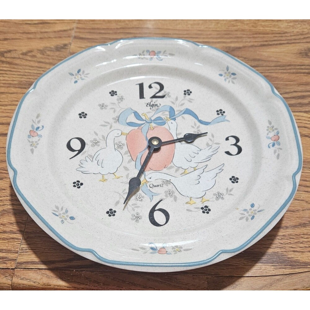International China Vtg 80s Marmalade Goose Geese Plate Wall Clock Working